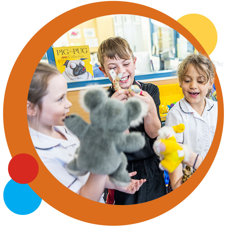 Students with puppets at Holy Spirit Catholic Primary St Clair